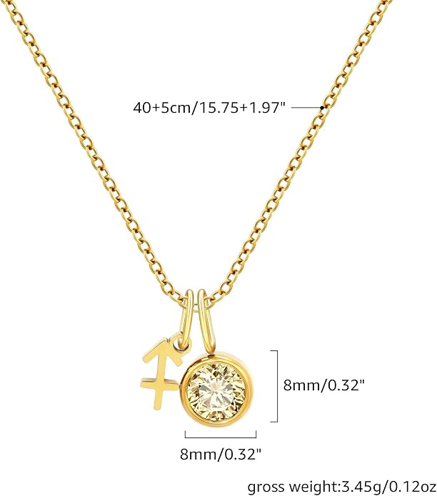MISS RIGHT Initial Birthstone Necklace for Women - Personalized Gifts Birthday Gifts for Women Stainless Steel 18K Gold Plated Dainty Gold Zodiac Sign 12 Constellation Horoscope Necklace Jewelry