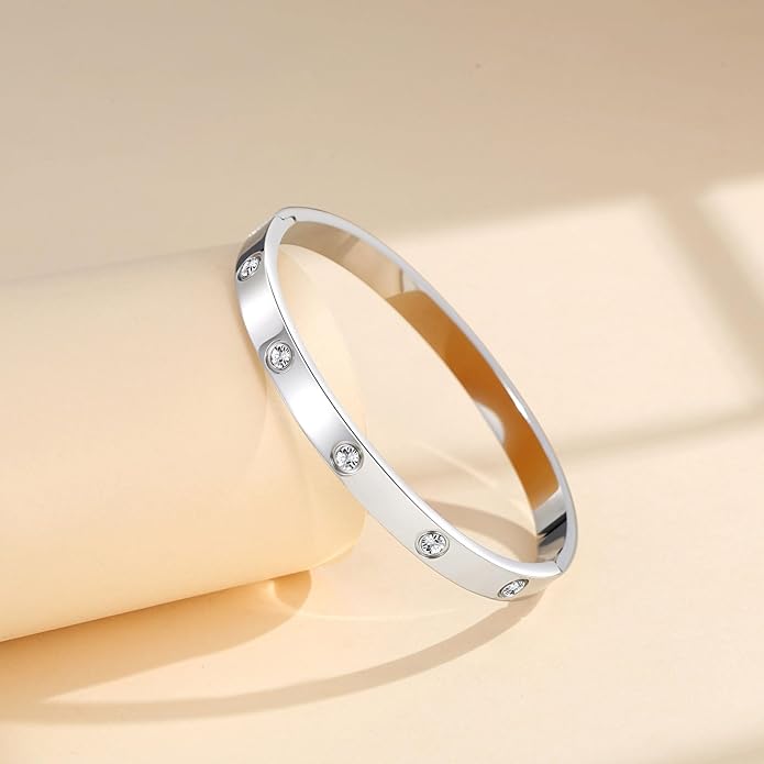 2Pcs 18K Gold-Plated Love Bangle Bracelets set for Women, Stainless Steel Cubic Zirconia Bangle Crystal Friendship Jewelry, Easter Wedding Birthday Gifts for Girlfriend, Wife, Monther