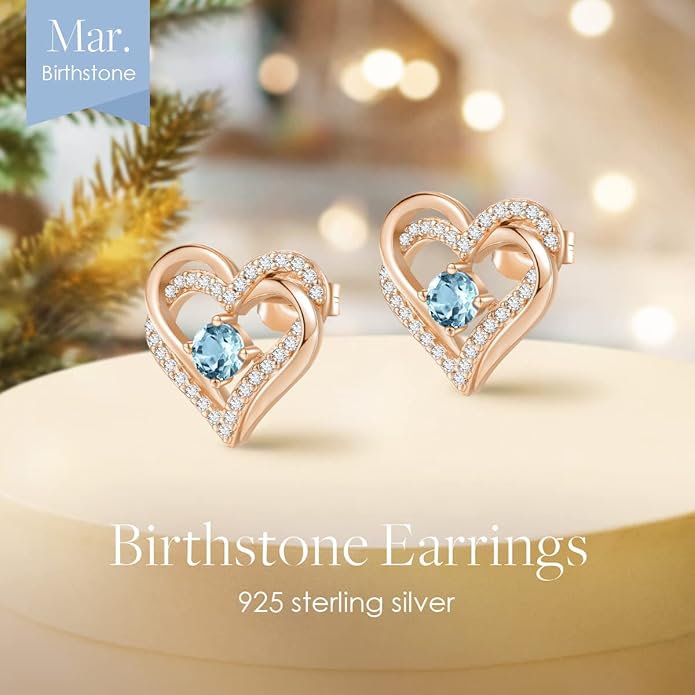 CDE Forever Love Heart Stud Earrings for Women, 925 Sterling Silver Birthstone Heart Stud Earrings Christmas Day Mother's Day Gift Anniversary Birthday Jewelry Gifts for Women Wife Her
