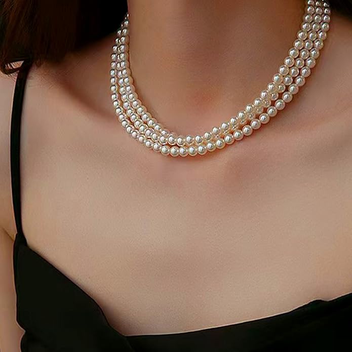 Zeffy Pearl Necklace 4MM/6MM/8MM Dainty Round Imitation Pearl Choker Necklace Wedding Pearl Necklace Delicate Jewelry for Women Simple Bridesmaid Jewelry Gifts