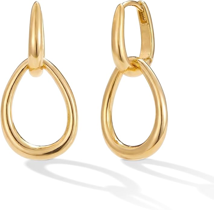 Gold Earrings for Women Trendy 14K Gold Plated Double Hoop Dangle Earring Thin Minimalist Lightweight Dainty Drop Earrings Jewelry Gift for Her