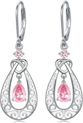 Teardrop Birthstone Dangle Drop Earrings Sterling Silver Infinity Filigree Leverback Earrings, Infinity Love Birthday Anniversary Valentines Day Gifts for Her Women Mom Wife