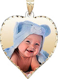 PicturesOnGold.com Personalized Photo Engraved Heart Shaped Picture Necklace with Diamond Cut Edge in Silver, Gold, White Gold or Rose Gold - 1 Inch x 1 Inch