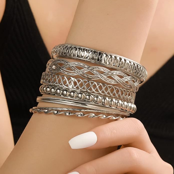 16Pcs Gold Bangle Bracelets for Women - Multi Layer Stackable Textured Bracelets Boho Jewelrys Set.