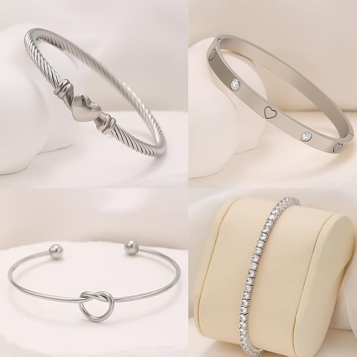 18 K Gold Plated Love Bangle Bracelet Stack Cuff Jewelry for Women Jewelry Set for Women Gift with Box