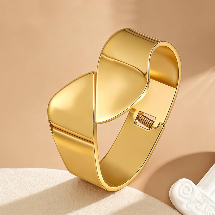hotoo Chunky Wide Bangle Bracelets For Women Open Gold Bangle Statement Cuff Stainless Steel Stackable Bracelets Thick Jewelry For Christmas Birthday Trendy Gifts