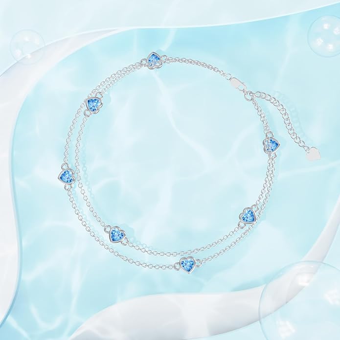 Dorunmo Heart Birthstone Anklet Bracelets for Women 925 Sterling Silver Birthday Jewelry Best Mother's Day for Women Wife