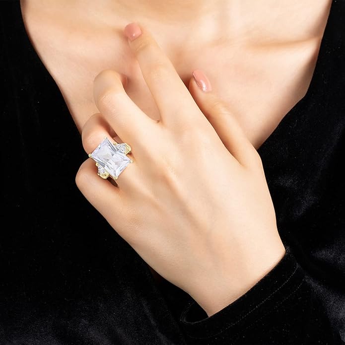 Lavencious Big Bold Radiant CZ Stones Stretch Rings for Women Size for 7-9