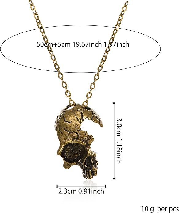 Retro Alloy Gothic Half-Face Skull Necklace Punk Rock Steampunk Skeleton Pendant Chain Vintage Gothic Jewelry for Men Women