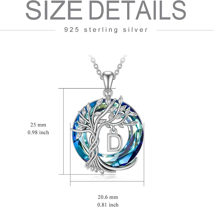 TOUPOP Gifts for Women Tree of Life Necklace 925 Sterling Silver Initial Pendant Family Tree Crystal Jewelry Valentine's Day Birthday Gifts for Her Mom Wife Girlfriend Daughter