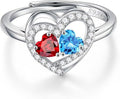 Iefil Adjustable Ring for Women - 925 Sterling Silver Double Birthstone Rings, Anniversary Birthday Gifts for Women Wife Her