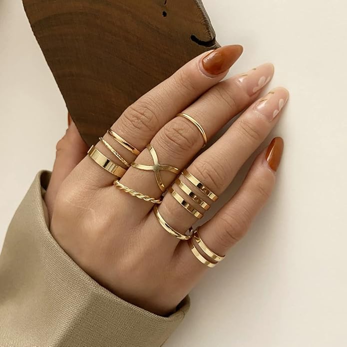 HAIAISO Silver Rings for Women Non Tarnish Stainless Steel Rings Set Dainty Gold Band Ring Stack Simple Stackable Thumb Pinky Ring for Multiple Size