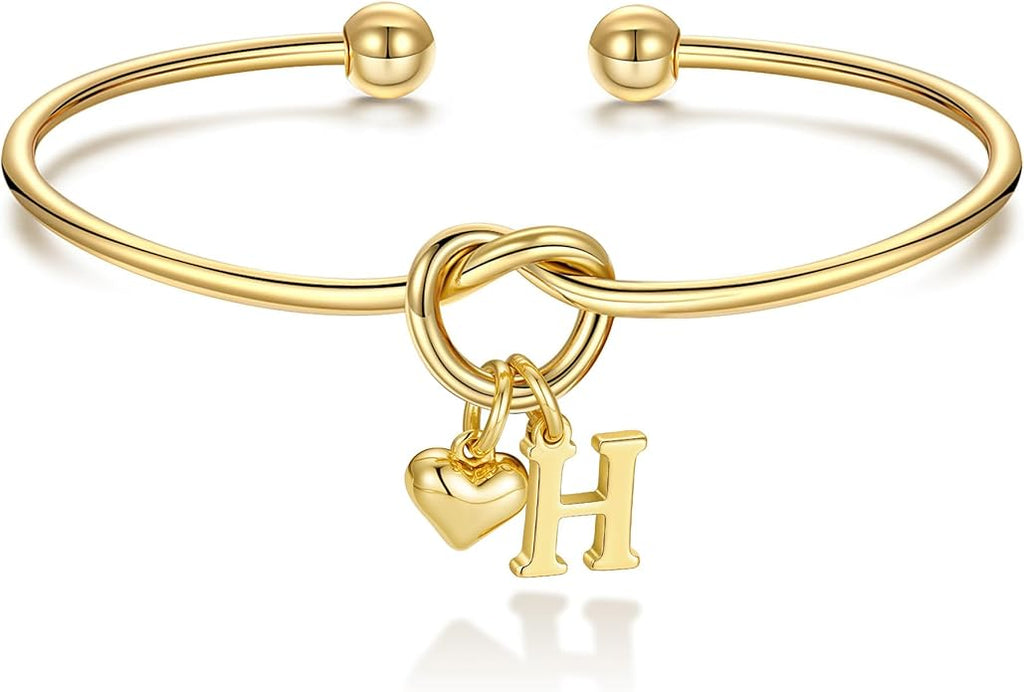 M MOOHAM Valentines Gifts for Her Teen Girls - Knot Initial Bracelets for Women Bridesmaids Proposal Gift Bridesmaid Gift Heart Initial Bracelet Friendship Bracelets Valentines Gifts for Women Sister