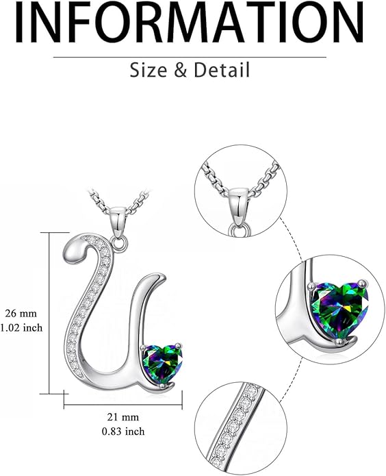 Valentines Day Gifts for Women Alphabet A to Z Initial Birthstone Pendant Necklaces for Women - 18k White Gold Plated Personalized Name Jewelry Valentine Mothers Day Birthday Gifts for Women Her Girlfriend