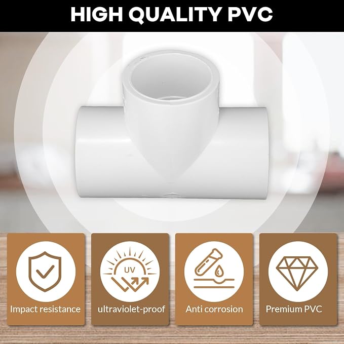 16-Packs 1 inch Tee PVC Fitting 3 Way Furniture Grade Pipe Elbow Connector - Image 3