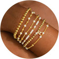Turandoss 6PCS Beaded Initial Bracelets for Women Girls Valentines Day Gifts - 18K Gold Plated Beaded Initial Letter Bracelet Initial A-Z Stretch Bead Stackable Bracelet Valentines Day Gifts for Her