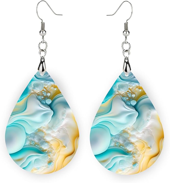 Teardrop Wood Earrings Light Weight Printed Image Dangle Jewelry, Fun and Funky Earrings