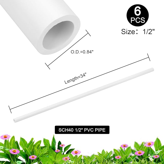 6Pcs 1/2 Inch PVC Pipe 34" Long Sch40 Industrial Pipes - Image 3