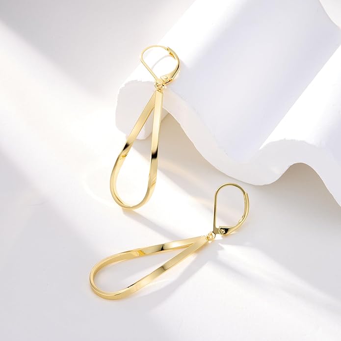 ALEXCRAFT 925 Sterling Silver Teardrop Leverback Earrings for Women Trendy Waterdrop Drop Twisted Dangle Earrings Jewelry 14K Gold Plated Hypoallergenic Boho Leverback Dangle Earring