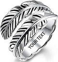Sterling Silver Feather Ring with Black Onyx & Turquoise - Adjustable Stacking Vintage Statement Ring for Women & Men