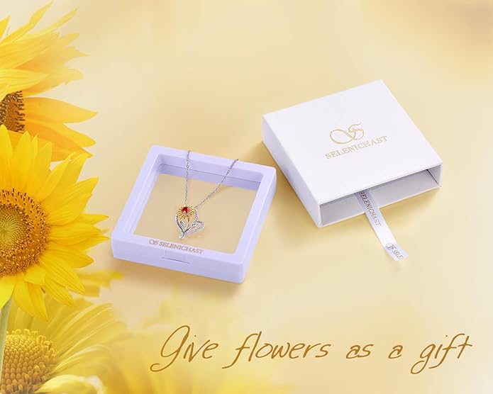 SELENICHAST Spinning Sunflower Necklace,925 Sterling Silver Heart Necklaces,You Are My Sunshine Girlfriend Birthday Jewelry Gifts