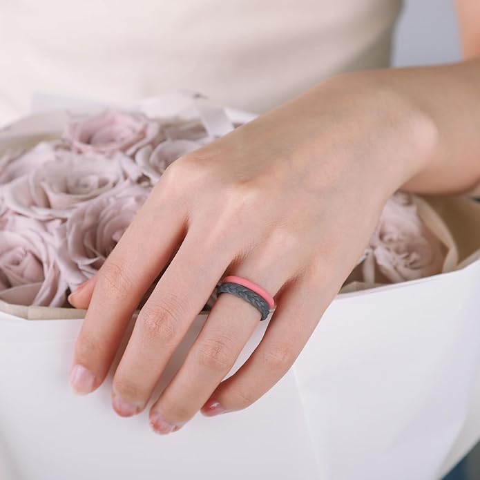 Egnaro Women's Wedding Bands, Silicone Thin and Stackable Rubber Engagement Ring, Variety Multipack With Breathable Grooves Workout Accessories