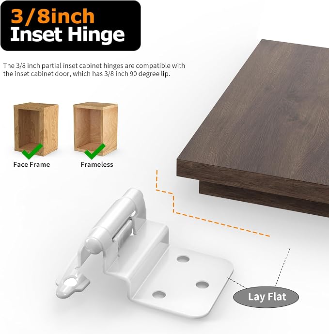 3/8 Inch Inset Cabinet Hinges, 25 Pairs Self Closing Flush Face Mount Hinges - Image 3