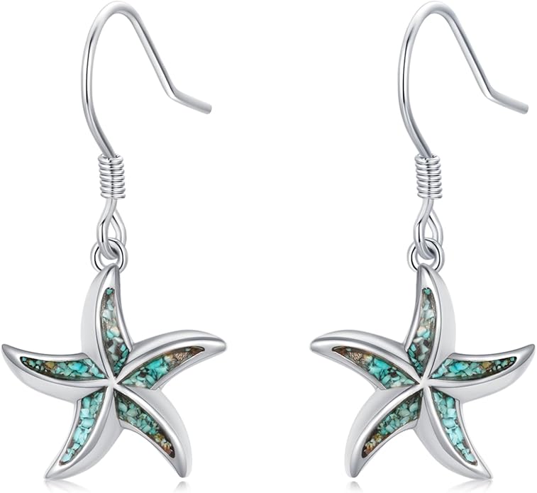 Ocean Earrings 925 Sterling Silver Turquoise Sea Animal Dangle Drop Earrings Beach Themed Jewelry Gifts for Women Girls