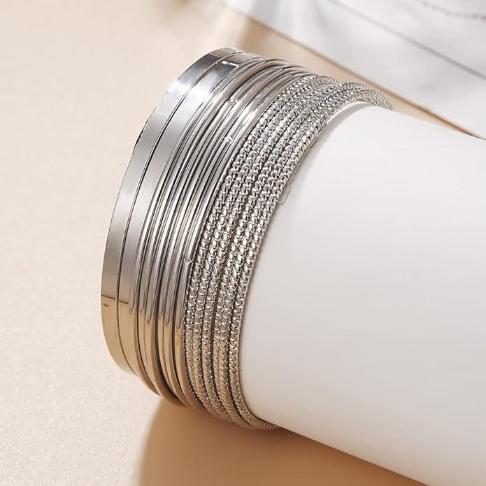 16Pcs Gold Bangle Bracelets for Women - Multi Layer Stackable Textured Bracelets Boho Jewelrys Set.