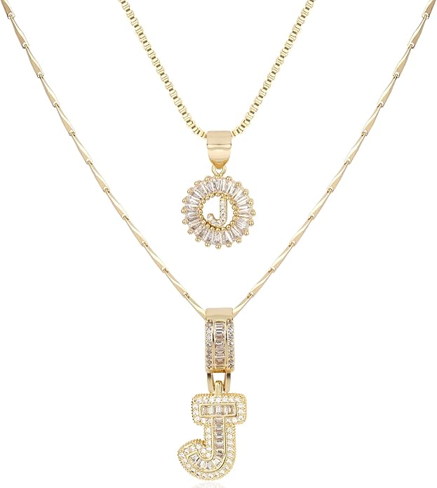 14K Gold Plated Alphabet Necklace Cubic Zirconia Letter Pendant, Personalized Name Jewelry Gift for Women, Customizable A-Z, Birthday/Mothers Day Gifts for Womens