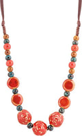 MINACHI Boho Hippie Round Ceramic Beads Strand Necklace, Vintage Bohemian Summer Beach Jewelry Gift for Women