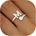 Valentines Day Gifts Gold Silver Initial Rings for Women Non Tarnish Dainty 14k Gold Plated Stackable Rings for Women Trendy Adjustable Letter Cubic Zirconia Pinky Ring Cute Open Birthday Gift Jewelry