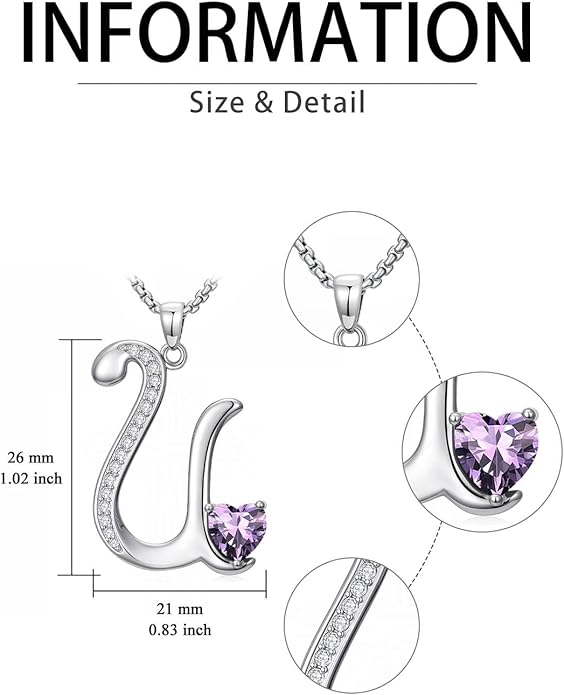 Valentines Day Gifts for Women Alphabet A to Z Initial Birthstone Pendant Necklaces for Women - 18k White Gold Plated Personalized Name Jewelry Valentine Mothers Day Birthday Gifts for Women Her Girlfriend