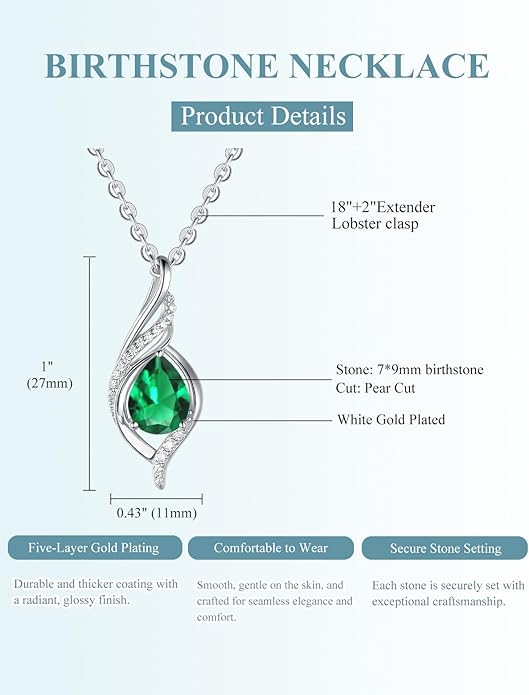 Birthstone Necklaces for Women Infinity Pendant S925 Sterling Silver Teardrop Pendant Necklace Anniversary Birthday Gifts for Women Wife Christmas Gifts for Her Mom Lady