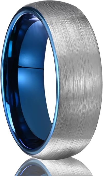Tungsten Carbide Rings for Men Women 7MM Black Golden/Silvery Blue Men's Engagement Wedding Bands Matte Brushed and High Polish