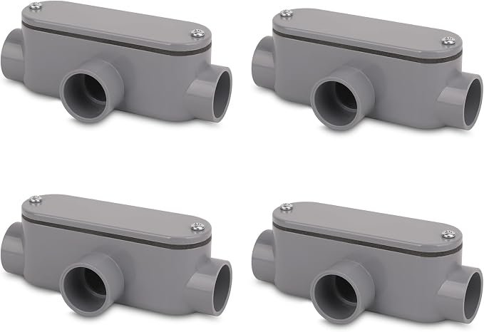 4Pack 3/4 Inch Rigid PVC Conduit Body Type T, Slip x Slip PVC Conduit Bodies T by CKVIHAV