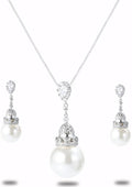 Jewelry set for Women Trendy Elegant 14K Gold/Silver Plated Imitation Pearl Necklace Pendant Earrings and Ring Inlaid With CZ - Wedding Fashionable Jewelry Gift