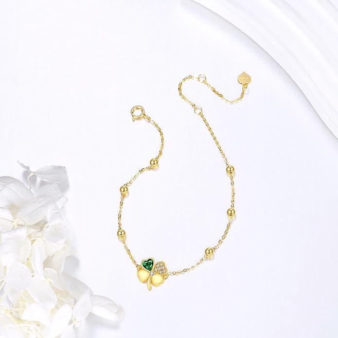 KECHO 14k Yellow Gold Butterfly/Dragonfly/Frog/Sunflower/Daisy/Tree of life/Moon/Clover Bracelet Anklet for Women