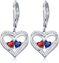 Valentines Day Gifts for Women, Heart Leverback Earrings Double Birthstone Dangle Earrings for Women, Love Jewelry for Her, Anniversary Birthday Gift for Mom Wife Girlfriend