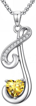 Valentines Day Gifts for Women Alphabet A to Z Initial Birthstone Pendant Necklaces for Women - 18k White Gold Plated Personalized Name Jewelry Valentine Mothers Day Birthday Gifts for Women Her Girlfriend