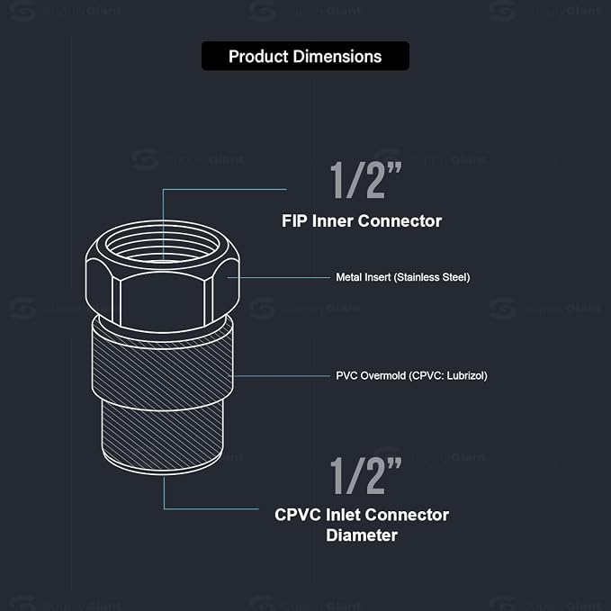 Midline Valve TTDQG012-OM-5 Female x CPVC Adapter Transition Pipe Fitting; - Image 3