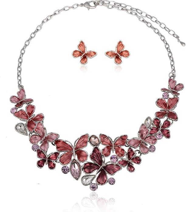 AMYJANE Vintage Statement Jewelry Set - Spring Leaf Flower Floral Plant Necklace Earring Set Crystal Rhinestone Fashion Costume Jewelry for Women Prom Party Unique Gift
