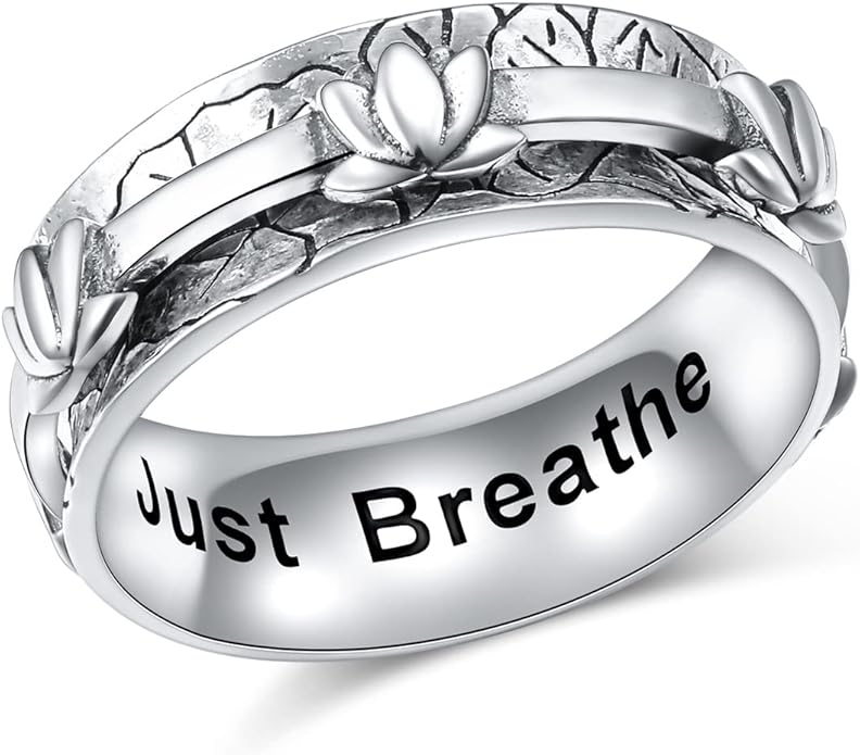 Ladytree Anxiety Relieve Rings 925 Sterling Silver Spinner Fidget Ring Worry Stress Relieving Boredom ADHD Autism Ring Platinum Plated Jewelry Birthday Gifts for Women Men