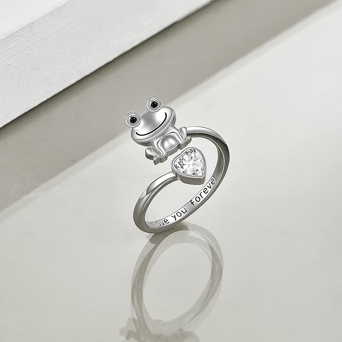 POPLYKE Frog Rings for Women Sterling Silver Frog Hold Topaz Heart CZ Rings Statement Rings