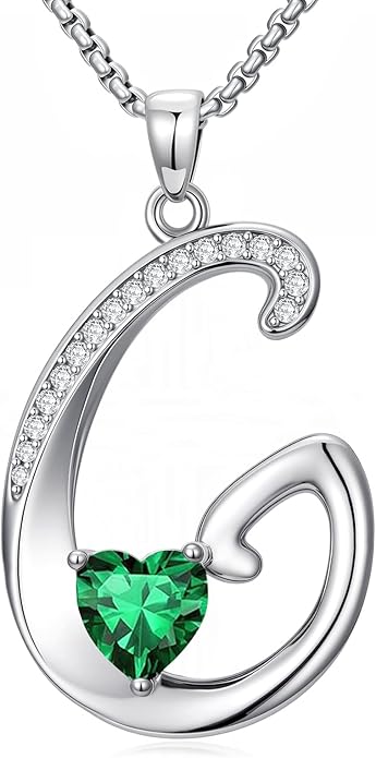 Valentines Day Gifts for Women Alphabet A to Z Initial Birthstone Pendant Necklaces for Women - 18k White Gold Plated Personalized Name Jewelry Valentine Mothers Day Birthday Gifts for Women Her Girlfriend