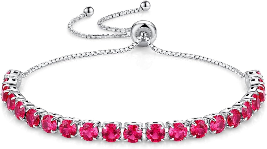 SUNFEEL Birthstone Bracelet Jewelry for Women Sterling Silver with Gold Plated Tennis Bracelet Classic Bolo Adjustable Chain Anniversary Birthday Gifts for Women Mom Wife Her