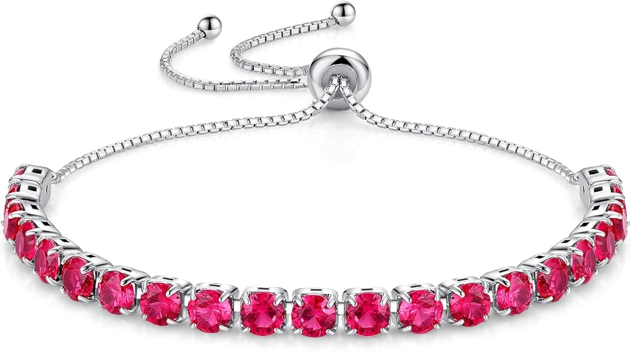 SUNFEEL Birthstone Bracelet Jewelry for Women Sterling Silver with Gold Plated Tennis Bracelet Classic Bolo Adjustable Chain Anniversary Birthday Gifts for Women Mom Wife Her