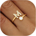 Valentines Day Gifts Gold Silver Initial Rings for Women Non Tarnish Dainty 14k Gold Plated Stackable Rings for Women Trendy Adjustable Letter Cubic Zirconia Pinky Ring Cute Open Birthday Gift Jewelry
