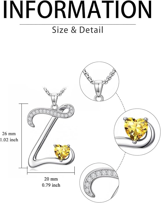 Valentines Day Gifts for Women Alphabet A to Z Initial Birthstone Pendant Necklaces for Women - 18k White Gold Plated Personalized Name Jewelry Valentine Mothers Day Birthday Gifts for Women Her Girlfriend