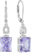 Emerald Cut Earrings 925 Sterling Silver Baguette Birthstone Dangle Drop Leverback Earrings Jewelry Gifts for Women